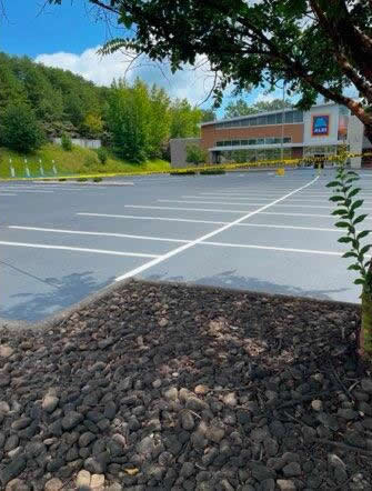 Shopping center lot after sealcoating