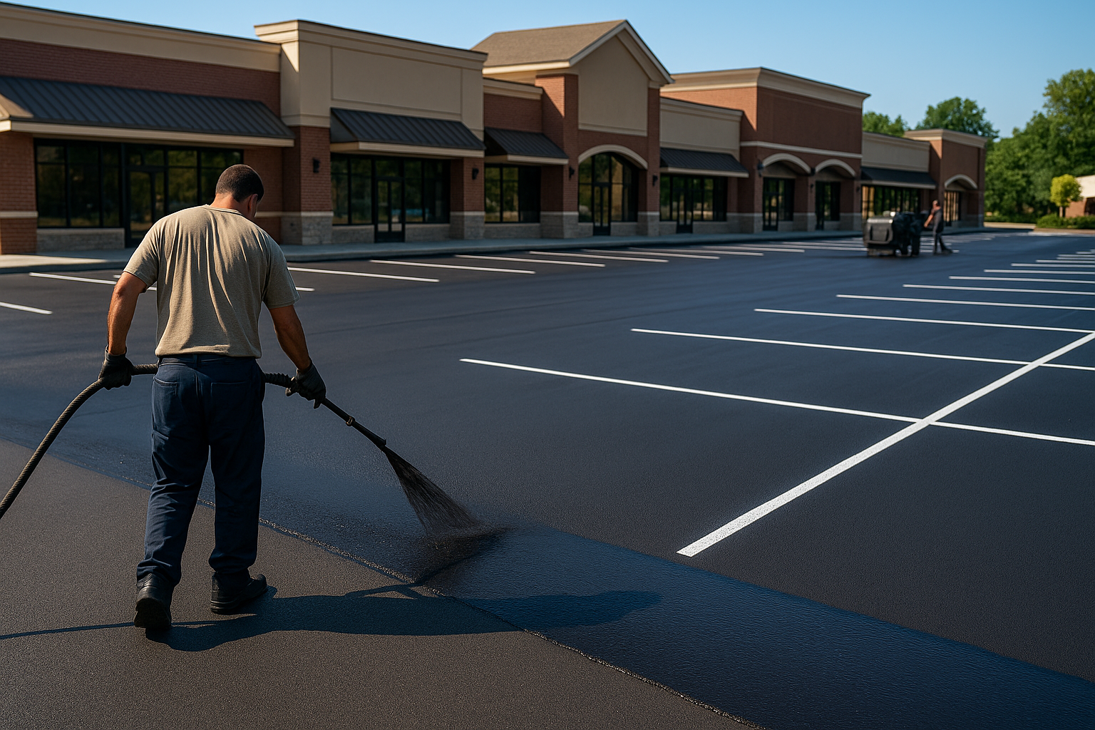 Freshly sealed parking lot
